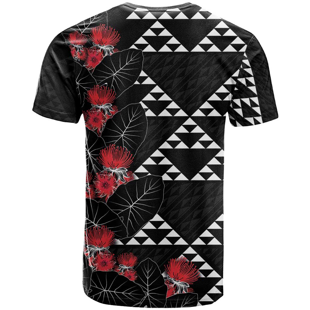 Hawaiian White Kakau Art Tattoo-Ohia Lehua and Taro Leaves T Shirt LT03 - Polynesian Pride