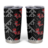 Hawaiian White Kakau Art Tattoo-Ohia Lehua and Taro Leaves Tumbler Cup LT03 Black-White - Polynesian Pride
