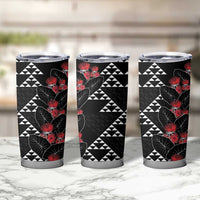 Hawaiian White Kakau Art Tattoo-Ohia Lehua and Taro Leaves Tumbler Cup LT03 - Polynesian Pride