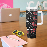 Hawaiian White Kakau Art Tattoo-Ohia Lehua and Taro Leaves Tumbler With Handle LT03 - Polynesian Pride