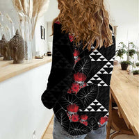 Hawaiian White Kakau Art Tattoo-Ohia Lehua and Taro Leaves Women Casual Shirt LT03 - Polynesian Pride