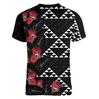 Hawaiian White Kakau Art Tattoo-Ohia Lehua and Taro Leaves Women V-Neck T-Shirt LT03 - Polynesian Pride