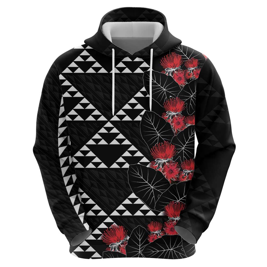Hawaiian White Kakau Art Tattoo-Ohia Lehua and Taro Leaves Zip Hoodie LT03 - Polynesian Pride