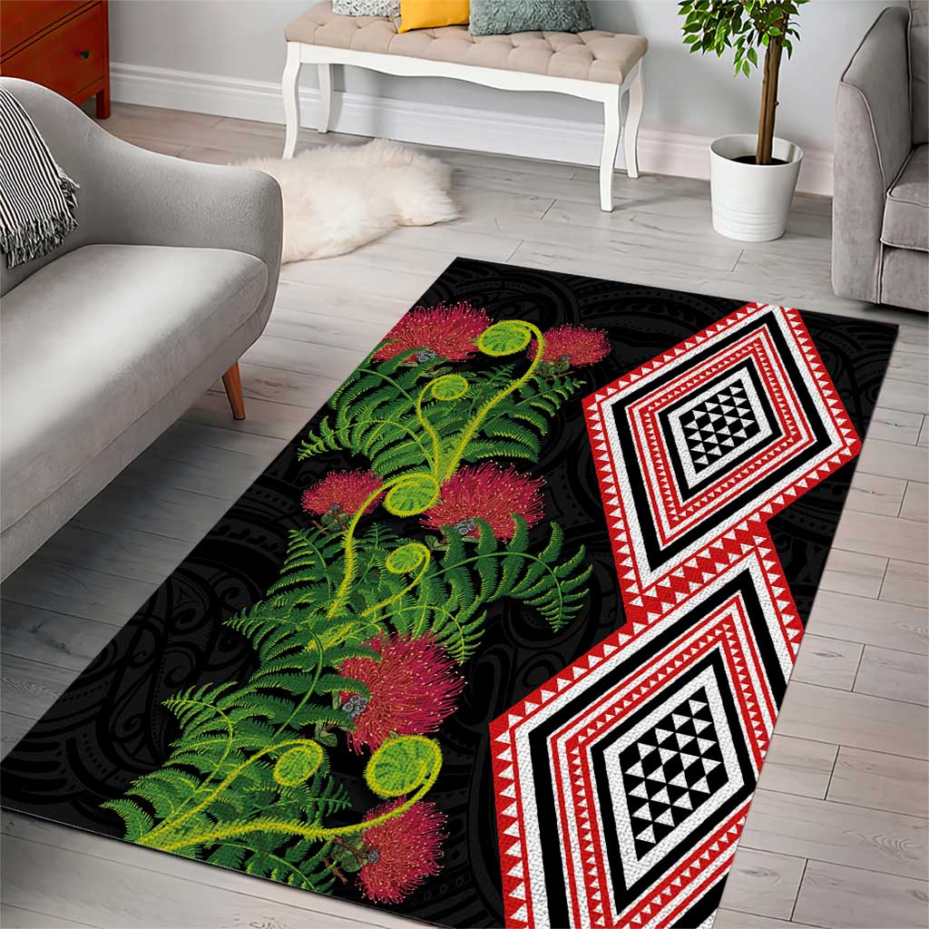 Aotearoa Tukutuku Motif Area Rug Pohutukawa and Fern Leaves LT03 - Polynesian Pride