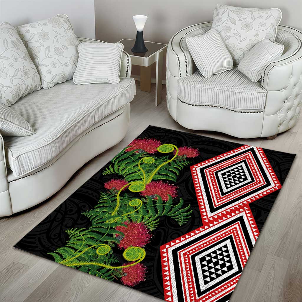 Aotearoa Tukutuku Motif Area Rug Pohutukawa and Fern Leaves LT03 - Polynesian Pride