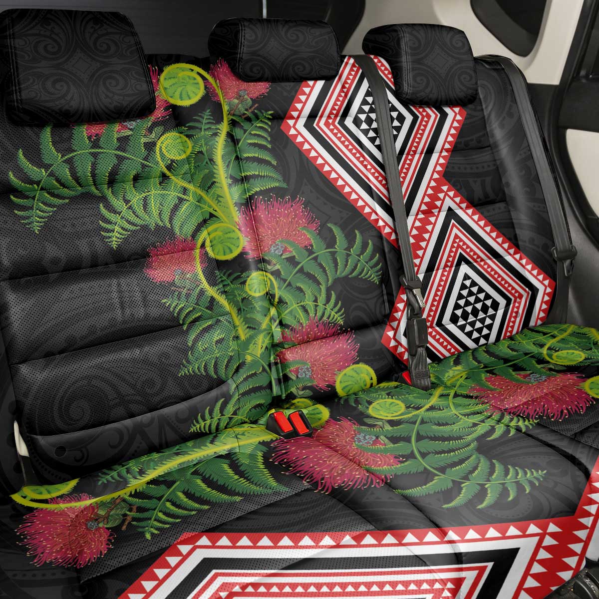 Aotearoa Tukutuku Motif Back Car Seat Cover Pohutukawa and Fern Leaves LT03 - Polynesian Pride
