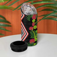 Aotearoa Tukutuku Motif 4 in 1 Can Cooler Tumbler Pohutukawa and Fern Leaves LT03 - Polynesian Pride