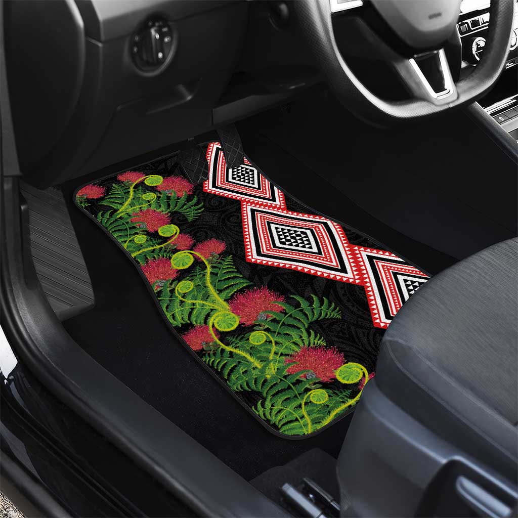 Aotearoa Tukutuku Motif Car Mats Pohutukawa and Fern Leaves LT03 - Polynesian Pride
