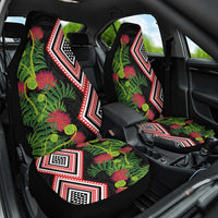 Aotearoa Tukutuku Motif Car Seat Cover Pohutukawa and Fern Leaves LT03 One Size Black - Polynesian Pride