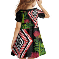 Aotearoa Tukutuku Motif Family Matching Long Sleeve Bodycon Dress and Hawaiian Shirt Pohutukawa and Fern Leaves LT03 - Polynesian Pride