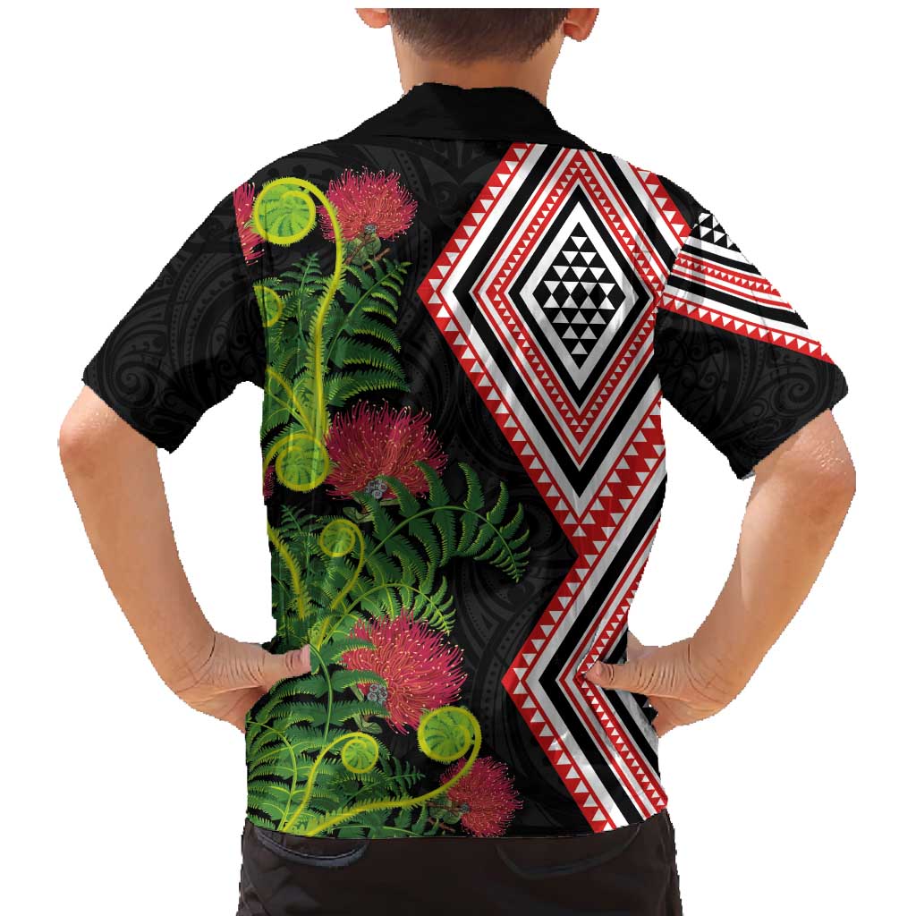 Aotearoa Tukutuku Motif Family Matching Mermaid Dress and Hawaiian Shirt Pohutukawa and Fern Leaves LT03 - Polynesian Pride