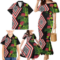 Aotearoa Tukutuku Motif Family Matching Mermaid Dress and Hawaiian Shirt Pohutukawa and Fern Leaves LT03 - Polynesian Pride