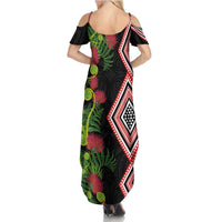 Aotearoa Tukutuku Motif Family Matching Summer Maxi Dress and Hawaiian Shirt Pohutukawa and Fern Leaves LT03 - Polynesian Pride