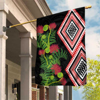 Aotearoa Tukutuku Motif Garden Flag Pohutukawa and Fern Leaves LT03 House Flag Black - Polynesian Pride
