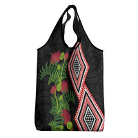 Aotearoa Tukutuku Motif Grocery Bag Pohutukawa and Fern Leaves LT03 - Polynesian Pride