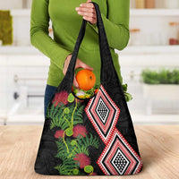 Aotearoa Tukutuku Motif Grocery Bag Pohutukawa and Fern Leaves LT03 - Polynesian Pride