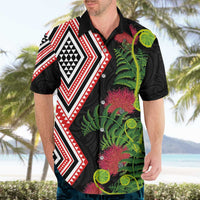 Aotearoa Tukutuku Motif Hawaiian Shirt Pohutukawa and Fern Leaves LT03 - Polynesian Pride