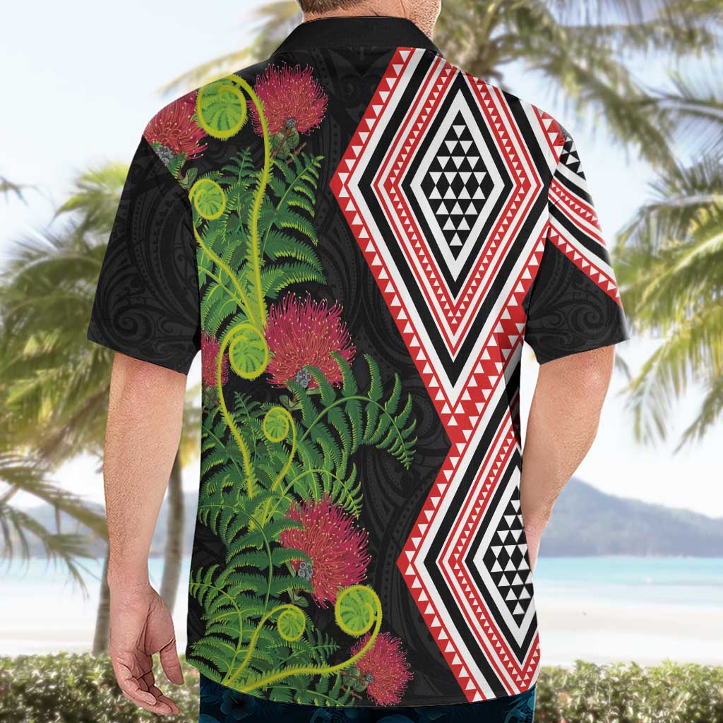 Aotearoa Tukutuku Motif Hawaiian Shirt Pohutukawa and Fern Leaves LT03 - Polynesian Pride