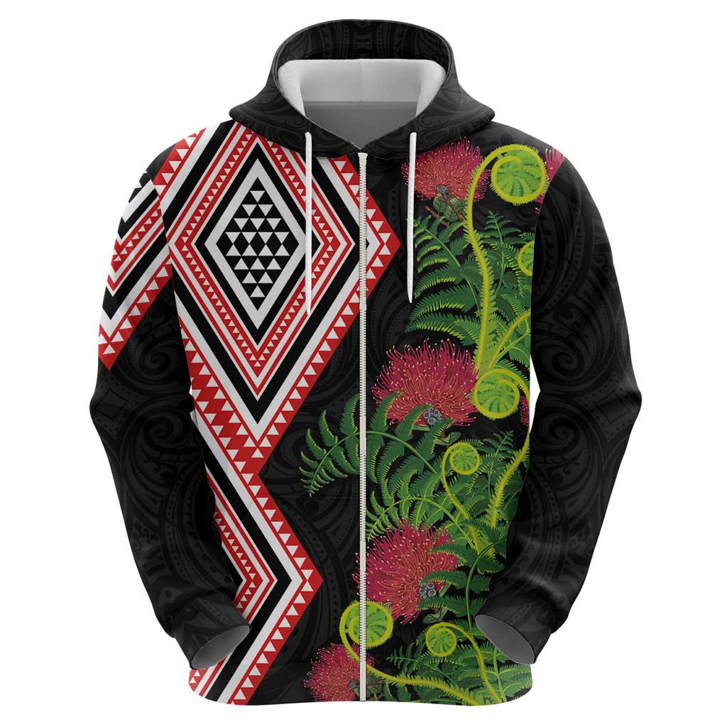 Aotearoa Tukutuku Motif Hoodie Pohutukawa and Fern Leaves LT03 - Polynesian Pride