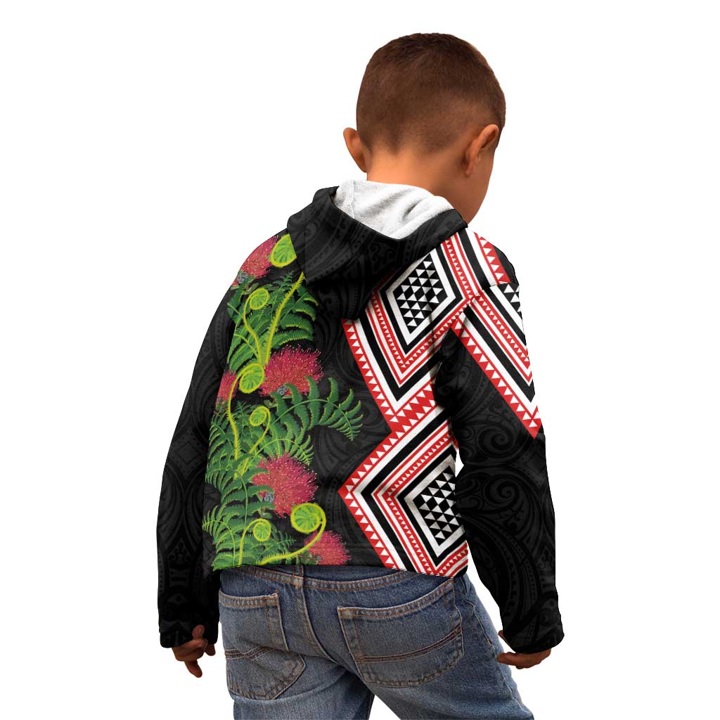 Aotearoa Tukutuku Motif Kid Hoodie Pohutukawa and Fern Leaves LT03 - Polynesian Pride
