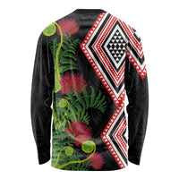 Aotearoa Tukutuku Motif Long Sleeve Shirt Pohutukawa and Fern Leaves LT03 - Polynesian Pride