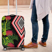 Aotearoa Tukutuku Motif Luggage Cover Pohutukawa and Fern Leaves LT03 Black - Polynesian Pride