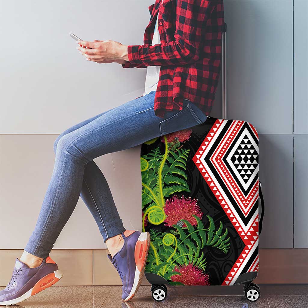 Aotearoa Tukutuku Motif Luggage Cover Pohutukawa and Fern Leaves LT03 - Polynesian Pride