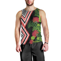Aotearoa Tukutuku Motif Men Tank Top Pohutukawa and Fern Leaves LT03 - Polynesian Pride