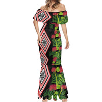 Aotearoa Tukutuku Motif Mermaid Dress Pohutukawa and Fern Leaves LT03 - Polynesian Pride