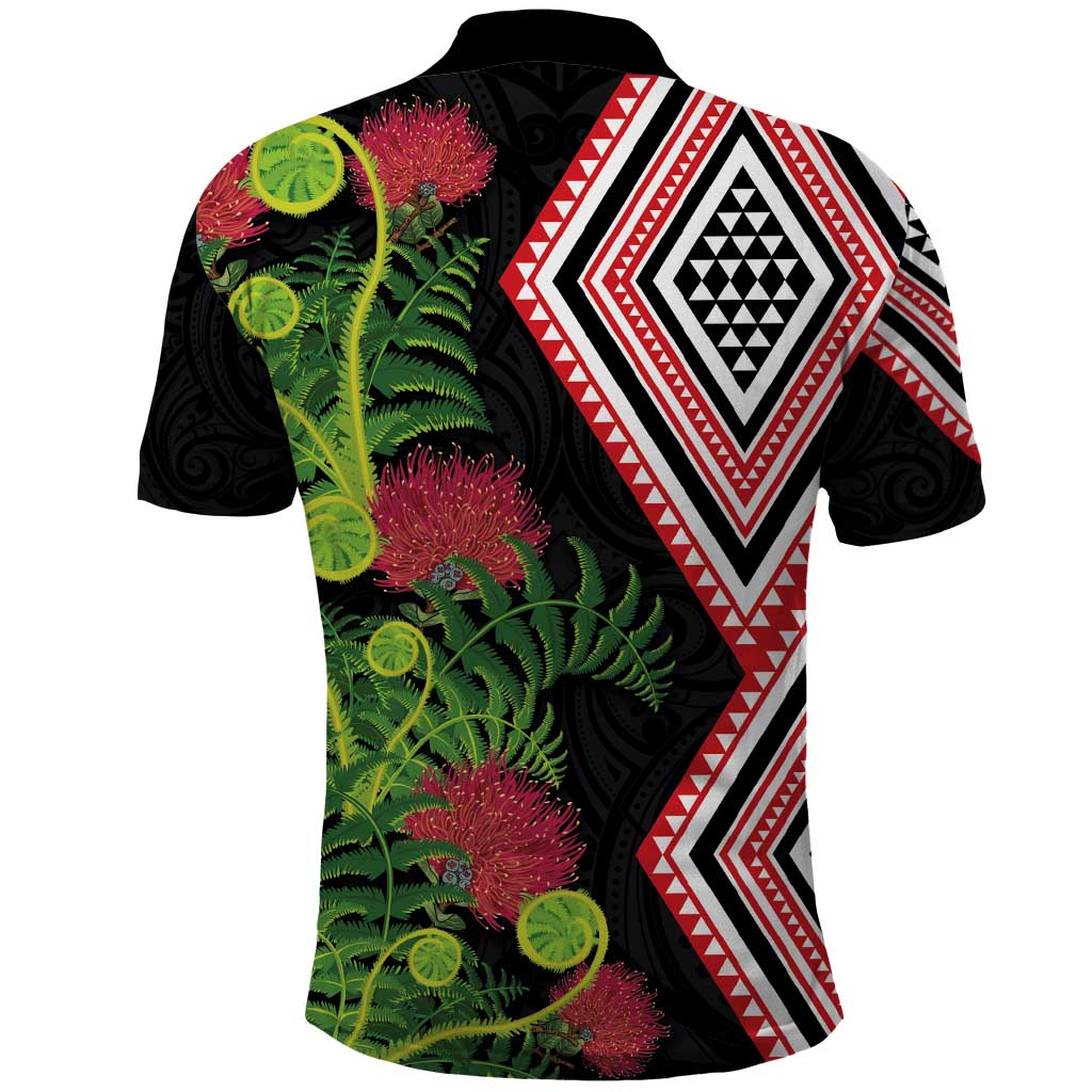 Aotearoa Tukutuku Motif Polo Shirt Pohutukawa and Fern Leaves LT03 - Polynesian Pride