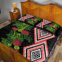 Aotearoa Tukutuku Motif Quilt Bed Set Pohutukawa and Fern Leaves LT03 - Polynesian Pride