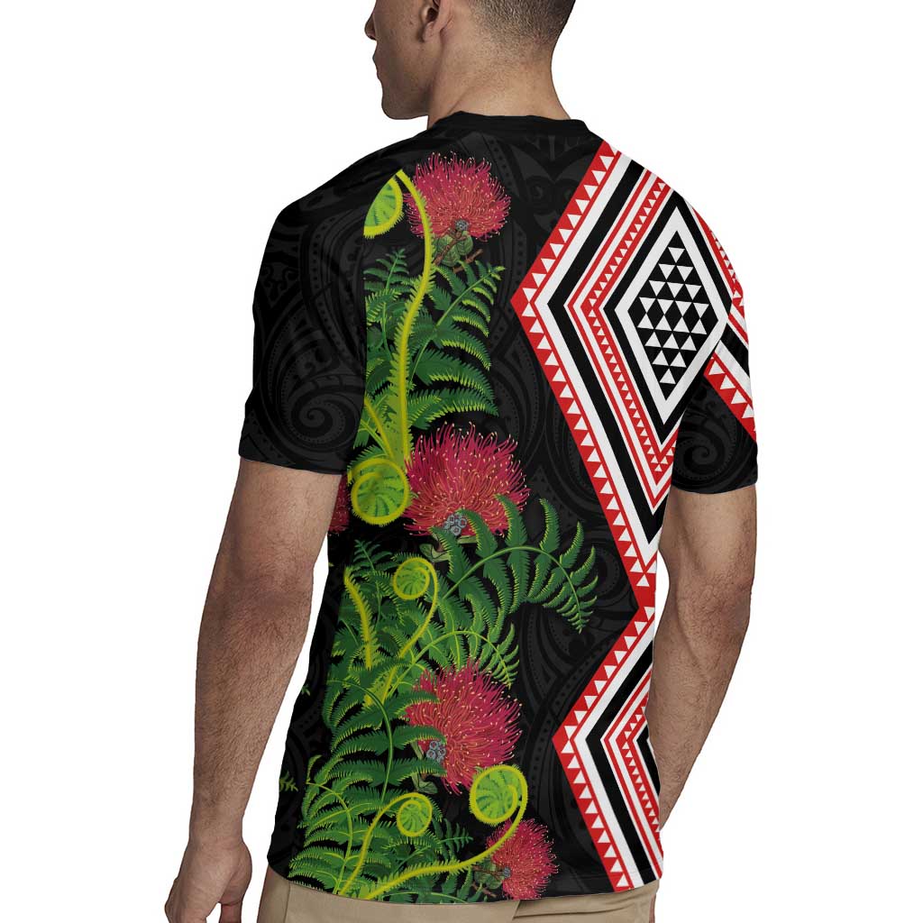 Aotearoa Tukutuku Motif Rugby Jersey Pohutukawa and Fern Leaves LT03 - Polynesian Pride