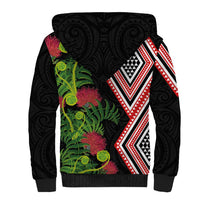 Aotearoa Tukutuku Motif Sherpa Hoodie Pohutukawa and Fern Leaves LT03 - Polynesian Pride