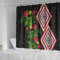 Aotearoa Tukutuku Motif Shower Curtain Pohutukawa and Fern Leaves LT03 - Polynesian Pride