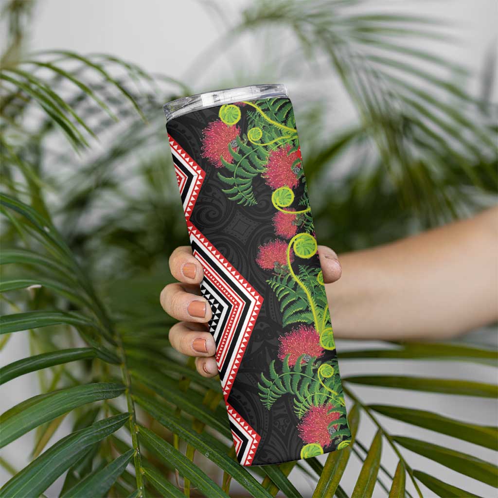 Aotearoa Tukutuku Motif Skinny Tumbler Pohutukawa and Fern Leaves LT03 - Polynesian Pride