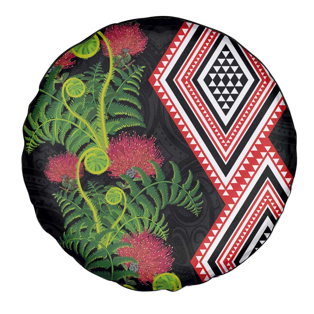 Aotearoa Tukutuku Motif Spare Tire Cover Pohutukawa and Fern Leaves LT03 - Polynesian Pride