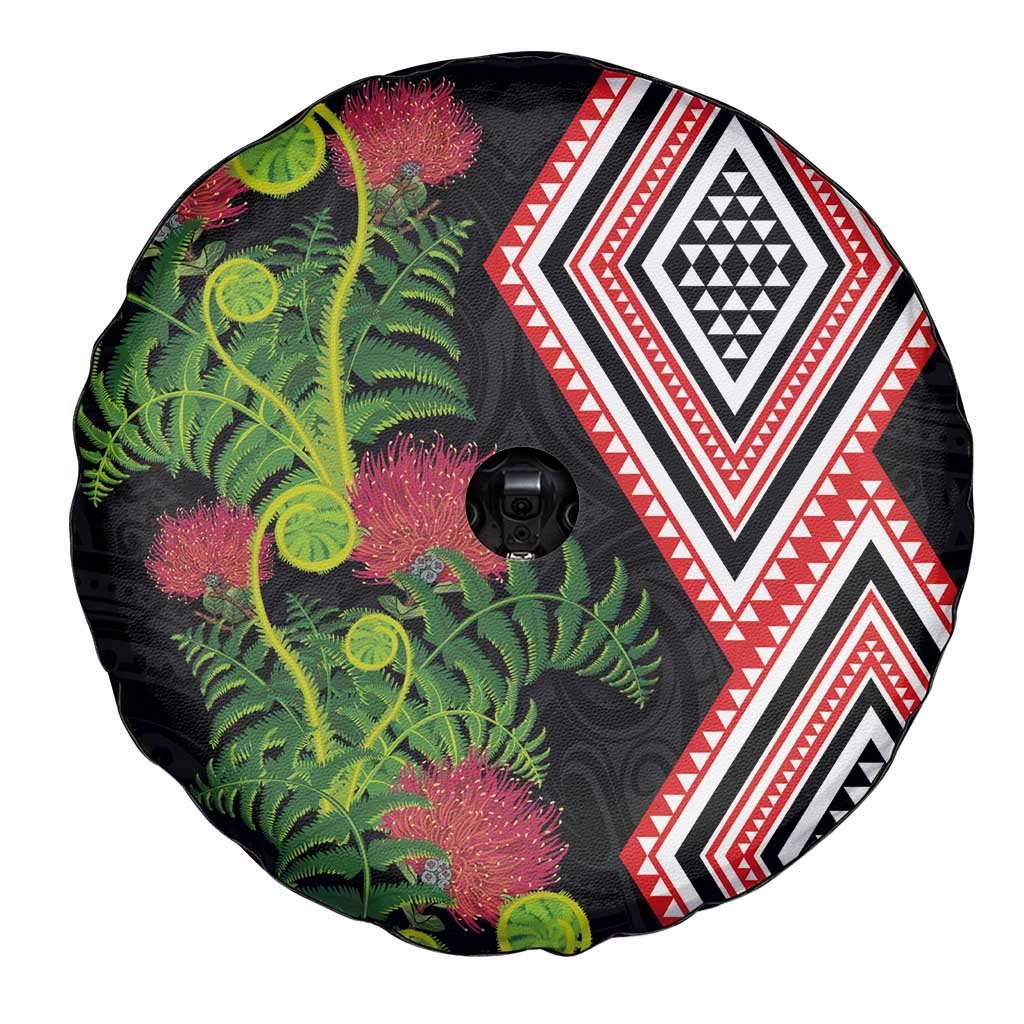 Aotearoa Tukutuku Motif Spare Tire Cover Pohutukawa and Fern Leaves LT03 - Polynesian Pride