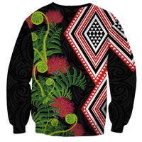 Aotearoa Tukutuku Motif Sweatshirt Pohutukawa and Fern Leaves