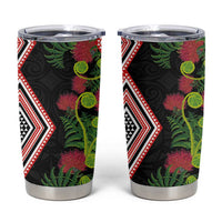 Aotearoa Tukutuku Motif Tumbler Cup Pohutukawa and Fern Leaves LT03 Black - Polynesian Pride