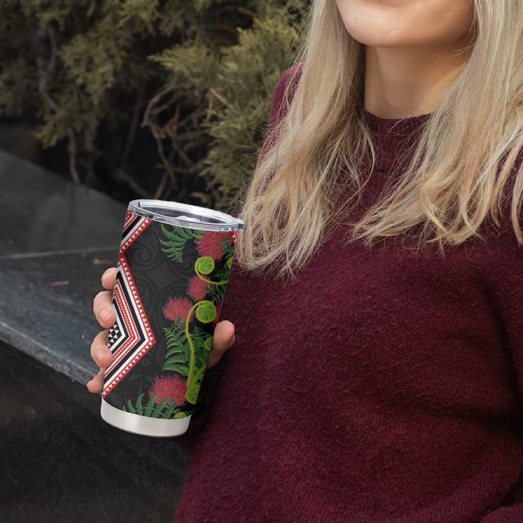 Aotearoa Tukutuku Motif Tumbler Cup Pohutukawa and Fern Leaves LT03 - Polynesian Pride