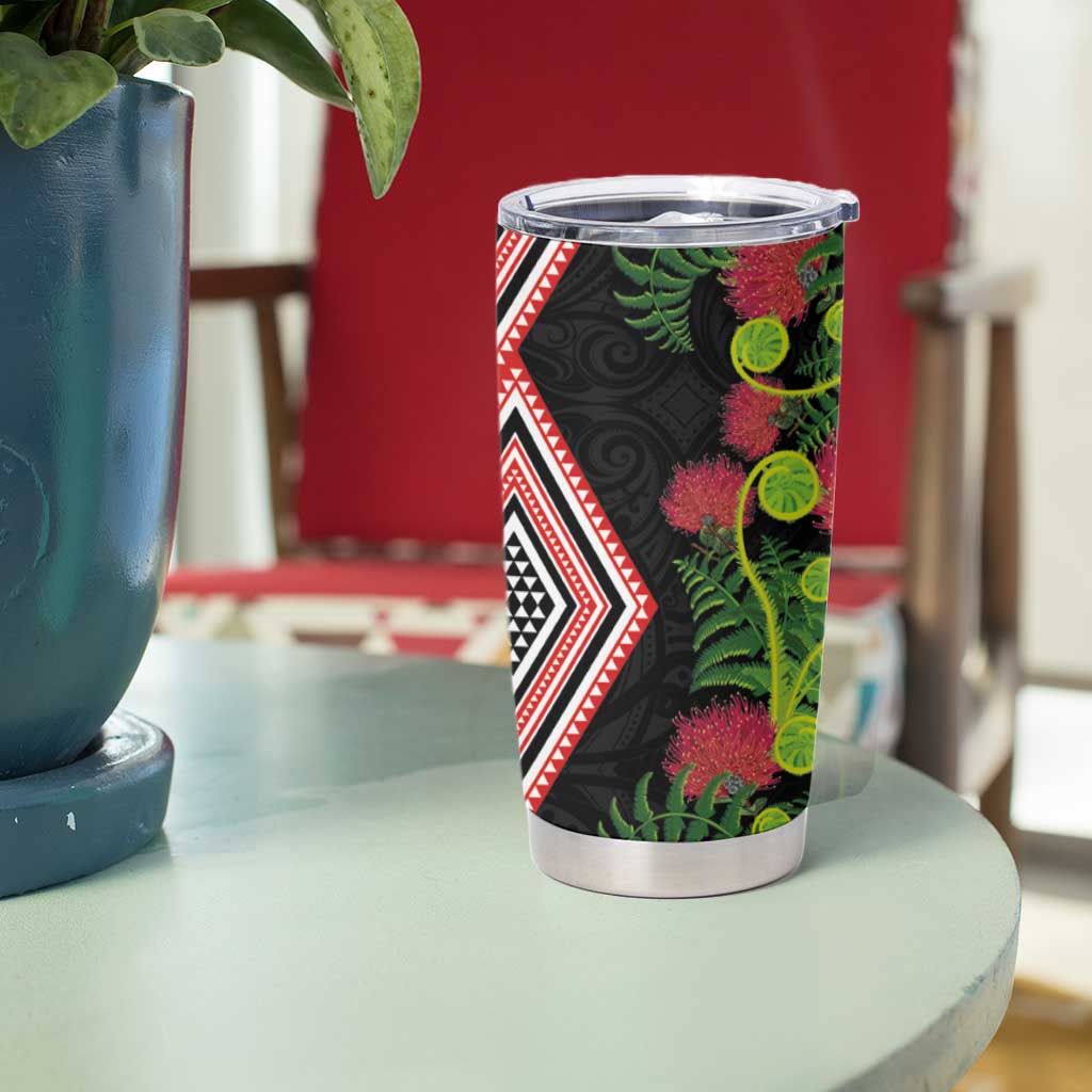 Aotearoa Tukutuku Motif Tumbler Cup Pohutukawa and Fern Leaves LT03 - Polynesian Pride