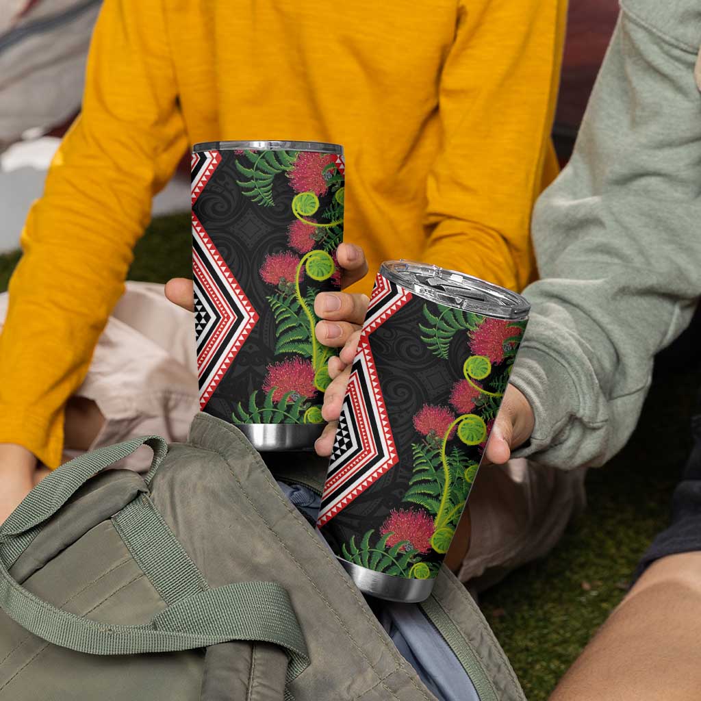 Aotearoa Tukutuku Motif Tumbler Cup Pohutukawa and Fern Leaves LT03 - Polynesian Pride