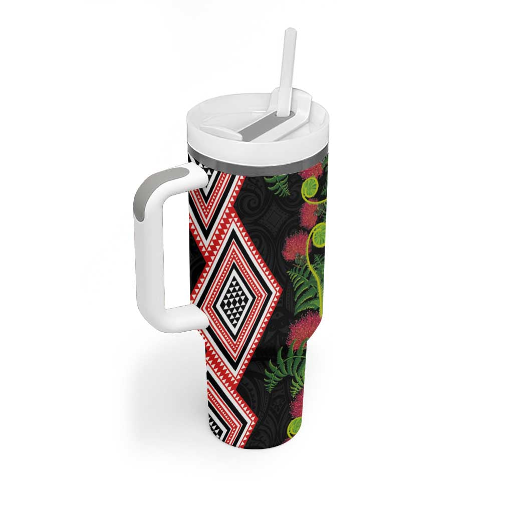 Aotearoa Tukutuku Motif Tumbler With Handle Pohutukawa and Fern Leaves LT03 - Polynesian Pride