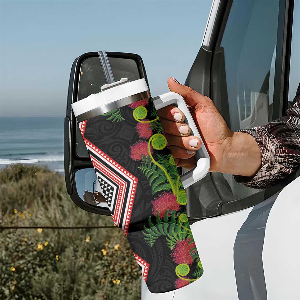 Aotearoa Tukutuku Motif Tumbler With Handle Pohutukawa and Fern Leaves LT03 - Polynesian Pride