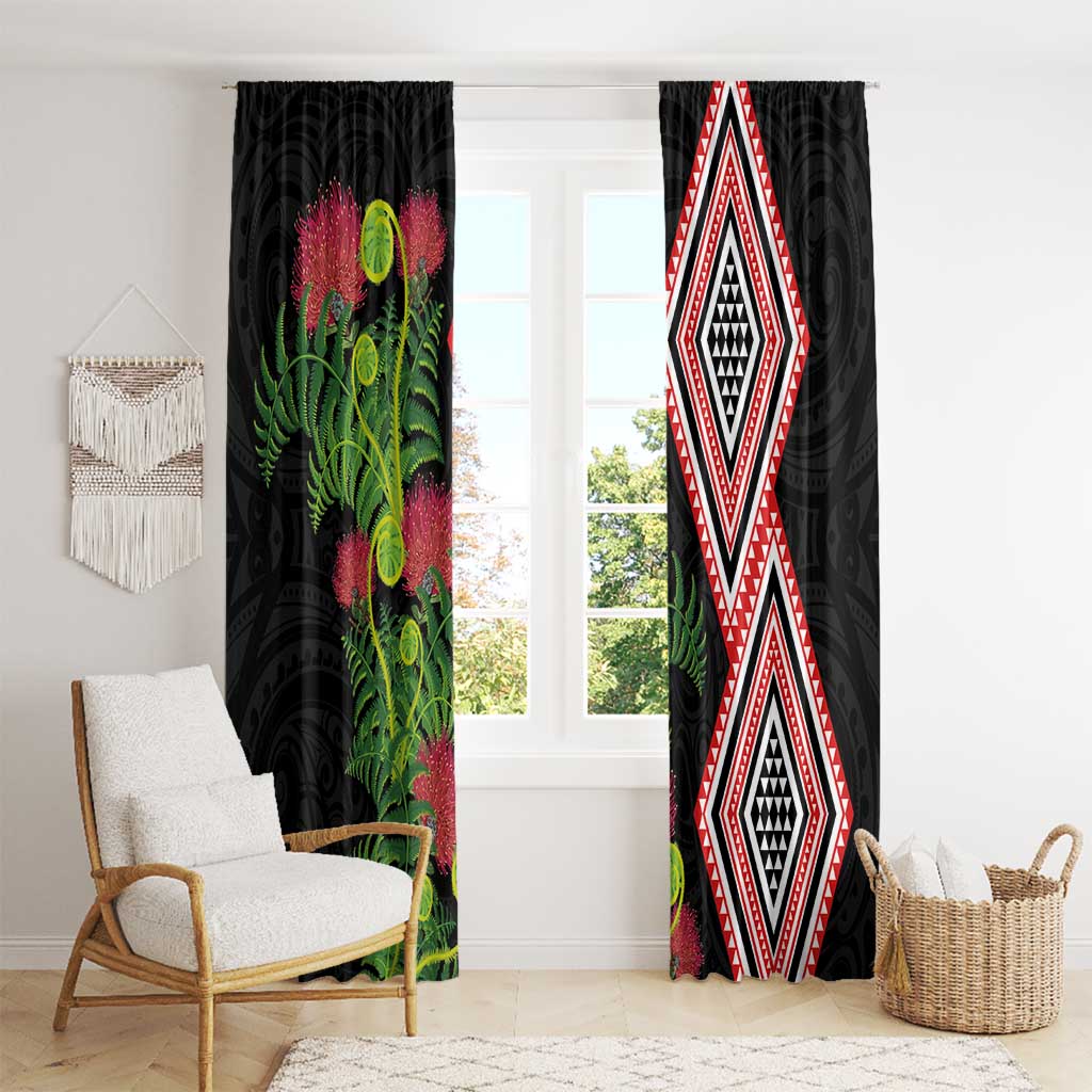 Aotearoa Tukutuku Motif Window Curtain Pohutukawa and Fern Leaves