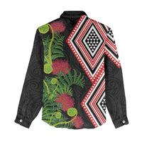 Aotearoa Tukutuku Motif Women Casual Shirt Pohutukawa and Fern Leaves LT03 - Polynesian Pride