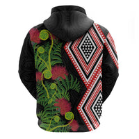 Aotearoa Tukutuku Motif Zip Hoodie Pohutukawa and Fern Leaves LT03 - Polynesian Pride