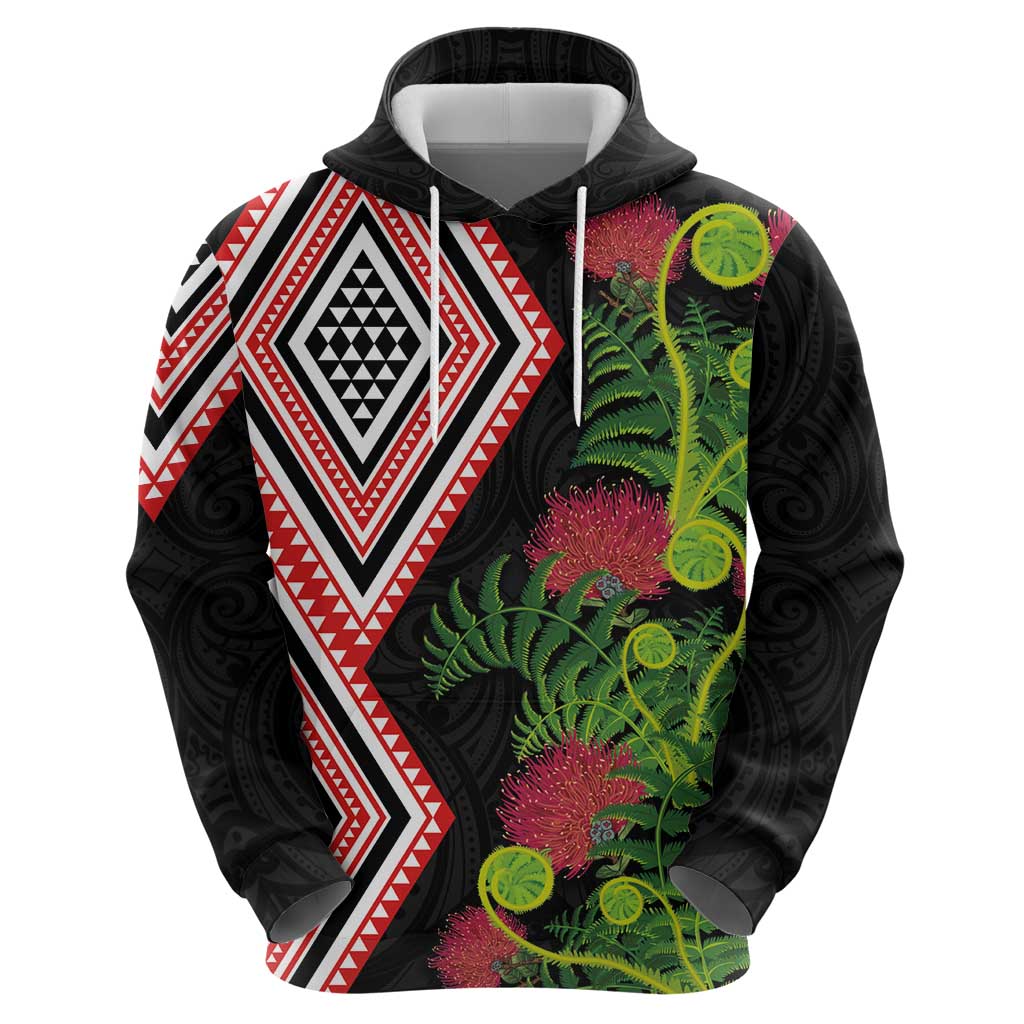 Aotearoa Tukutuku Motif Zip Hoodie Pohutukawa and Fern Leaves LT03 - Polynesian Pride