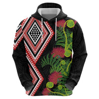 Aotearoa Tukutuku Motif Zip Hoodie Pohutukawa and Fern Leaves LT03 - Polynesian Pride