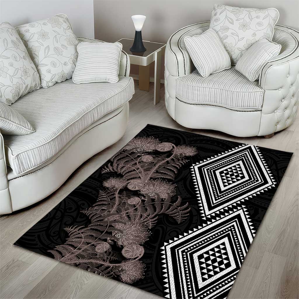 Aotearoa Tukutuku Motif Area Rug Pohutukawa and Fern Leaves Grayscale Color LT03 - Polynesian Pride